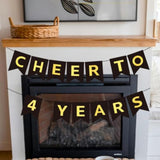 Cheers To 4 Years Banner, Pre-Strung, Black Gold 4Th Birthday And Anniversary Party Decorations, Happy 4Th Birthday Banner, Four Anniversary Party Bunting, 4 Year Old Blessed & Loved Flag