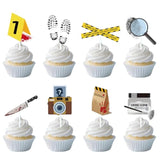 Murder Crime Scene Mystery Party Decor, 48Pcs Detective Party Cupcake Toppers Decorations, Cake Decor Supplies For Men Women Girls Boys