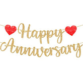 , Glitter Happy Anniversary Banner Gold - No Diy, 2 String, 10 Feet | Happy Anniversary Decorations For Party | Sign For Wedding Decorations, Romantic Decor