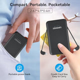 Ultra Mini 5000Mah Portable Charger Power Bank With Built-In Cables And Ac Wall Plug,Usb C Fast Charging Pocket Size External Battery Pack Compatible With Iphone Android Smartphones (Black)