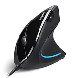Perimice-513 Wired Ergonomic Vertical Mouse - 6 Buttons With 1000/1600/3200/6400 Dpi - Right-Handed Design - Wired Usb 5.9Ft Cable - Black