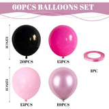 Pink And Black Balloons, 60Pcs Hot Pink Black Balloon Set, 12Inch Pastel Light Rosa And Metallic Latex Balloons For Girls Women Princess Birthday Bachelorette Baby Shower Beauty Party Decorations