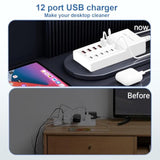 Usb Charging Station 50W10A 12 Ports Multiple Charging Block, Usb C Strip For Iphone 13/14/15/16/Smartphone/Tablet/Watch/Headphones And Multiple Charger Plug