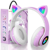 Bluetooth Noise Cancelling Headphones For Kids,Foldable Cat Headphone With Led Light Up Ear,Cat Ear Headphones For Toddler With Microphone/Tf Card,Kids Bluetooth Headphones For