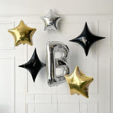 Black Star Foil Balloons: Birthday Anniversary Party Decor - 12pcs