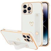For Iphone 14 Pro Case For Women Girls, Bling Luxury Plated Bumper With Cute Love-Heart Design, Adjustable Hand Strap Stand, Raised Edges Shockproof Protection For Iphone 14 Pro - White