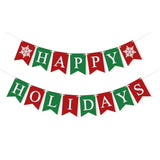 Happy Holidays Banner Merry Christmas Decorations, Green Red Christmas Banner Paper Bunting Xmas Holiday Decorations New Year Outdoor Indoor Home Office Decor