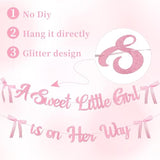 A Sweet Little Girl Is On Her Way Banner For Bow Baby Shower Decorations, Pink Glitter Baby Garland For Baby Girl Coquette Party Decor