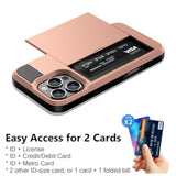 Compatible With Iphone 16 Pro Case With Card Holder Dual Layer Heavy Duty Drop Protection Hidden Sliding Card Slot Slim Wallet Phone Case For Iphone 16 Pro For Women Men, 6.3 Inch Rose Gold