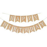 Pre-Strung Burlap Happy Birthday Banner for Rustic Birthday Party Decorations