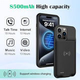 Battery Case Charger Made For Iphone 15 Pro Max, Type-C Ultra Slim Protective Charging Case, Wireless Slim 8500Mah Portable Rechargeable Charger - Black (2023)