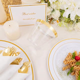 350Pcs Gold Plastic Dinnerware Set For 50 Guests, Fancy Disposable Plates For Party, Include: 50 Dinner Plates, 50 Dessert Plates, 50 Pre Rolled Napkins With Gold Silverware, 50 Cups
