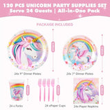 Unicorn Birthday Party Supplies Set, Disposable Tableware For 24 Guests, Includes Plates, Cups, Napkins, Cutlery – Cute Rainbow Unicorn Theme Birthday Decorations For Girls & Kids Party