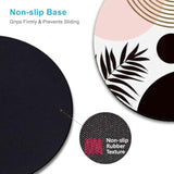 Boho Mid Century Round Mouse Pad, Abstract Computer Small Cute Mouse Pads, Black And White Arch Sun Mousepad For Men Laptop Office Desktop, Modern Minimalistic Leaves, 7.9 X 7.9 Inch