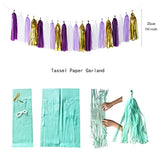Purple Gold Graduation Decorations - 30Pcs Kits Lavender White Paper Flowers,Banner Flags,Tassel Streamer Garland Engagement Girl Baby Bridal Shower Party Decoration
