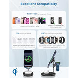 3 In 1 Wireless Charging Station For Apple Magsafe Charger, 15W Fast Qi-Certified Magnetic Mag-Safe Charger Stand For Iphone 16 15 14 13 12 Apple Watch Airpods, Adjustable Angle,Gifts For Men