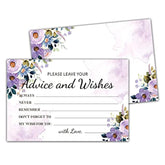 Purple Floral Advice And Wishes Cards, 25 Pcs Watercolor Purple Double Sided Advice Cards For The Bride And Groom, Mr And Mrs, Bride Shower, Wedding Reception, Engagement Party(08)