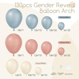 130pcs Gender Reveal Balloon Arch Kit Dusty Pink Blue for Baby Shower Party
