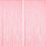 Pastel Pink Foil Fringe Curtains, 2Pack Metallic Tinsel Streamers for Party