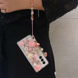 Luxury Crystal Rhinestone Flowers Glitter Diamond Pearl Cover Case for Samsung Galaxy Z Fold 7 5G with Flower Strap