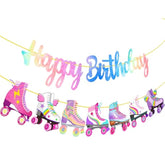 Roller Skating Birthday Party Banner Roller Skating Party Decorations Neon Rainbow Glitter Skate Happy Birthday Banner For Roller Skater Themed Party Baby Shower Supplies