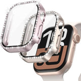 2-Pack Bling Case With Tempered Glass For Apple Watch Series 10 42Mm Screen Protector,Women Glitter Diamond Rhinestone Bumper Crystal Cover For Iwatch 10 42Mm Accessories,Rose Gold+Starlight