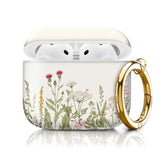 Cute Beige Flower AirPods 4th Generation Case Cover with Golden Round Buckle - Shockproof Protective Design for Women and Girls