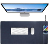 Magnetic Wireless Charging Desk Pad, Office Desk Mat With Wireless Charger, Waterproof And Scratch-Resistant Large Mouse Mat, Microfiber Leather Mouse Pad For Office And Home Use, Blue Color