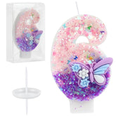 Birthday Number Candles Pink And Purple Butterfly Birthday Candles For Cake Glitter Number 6 Candle Cake Topper With Sequins For Girls And Women Anniversary Celebrations Supplies