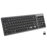 Wireless Keyboard With 102 Keys, Bluetooth And 2.4 Ghz Wireless, Low Profile, Number Pad, Fluid Quiet Typing, 12 Programmable Keys, Usb C Rechargeable, For Phone, Tablet, Pc, Laptop, Tv - Black