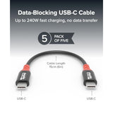 Usb C To Usb C Cable, Data Blocker Charge Only Cable 6In (Pack Of 5): 240W Safe Charging For Macbook Pro, Iphone 15/16, Ipad, Xps And More Usbc Devices (Usbc-Ccs5X)