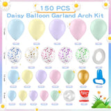 150 Pcs Daisy Pastel Balloon Garland Kit,White Daisy Flower Macaron Pastel Balloons Garland With Butterfly Stickers For Mothers Day Spring Easter Baby Shower Decoration