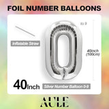 40 Inch Jumbo Silver Foil Mylar Number Balloons For Men Women 60Th Bir
