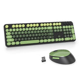 Keyboard And Mouse Wireless, Cute Retro Full-Size Cordless Keyboard With Number Pad 2.4 Ghz Wireless Usb Receiver For Computer (Dark Green)