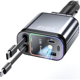 4 In 1 Retractable Usb C Car Charger,69W With Starry Light,Fast Charging For Iphone 16/15/14/13/12,Ipad,Android,Galaxy,Pixel,Cigarette Lighter Adapter (Lightning+Usb-C)