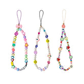 3-Pack Smile Face Beaded Phone Lanyards Rainbow Clay Pearl Wrist Straps