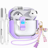5-In-1 Case For Airpods 4 With Secure Lock, Anti-Yellow Clear Cases For Apple Airpods 4Th Gen 2024 For Women Girly, Soft Cover With Cleaner,Silicone Wrist Strap,Cute Candy Keychain,Carabiner