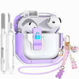 5-In-1 Case For Airpods 4 With Secure Lock, Anti-Yellow Clear Cases For Apple Airpods 4Th Gen 2024 For Women Girly, Soft Cover With Cleaner,Silicone Wrist Strap,Cute Candy Keychain,Carabiner