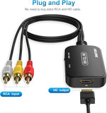 RCA to HDMI Converter, AV to HDMI Converter with RCA Cable & HDMI Cable Supports PAL/NTSC for Roku/VHS/VCR/Blue-Ray DVD Players