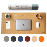 Nordik Leather Desk Mat Cable Organizer - Champagne Beige 35 X 17 Inch - Premium Extended Mouse Mat For Home Office Accessories - Non-Slip Vegan Leather Desk Pad Protector & Desk Blotter Pad