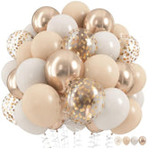 Beige And Champagne Gold Balloon Set, 60Pcs 12 Inch Nude Cream Retro White Sand Balloons With Metallic Champagne Gold Confetti Latex Balloons For Birthday Wedding Baby Bridal Shower Party Decorations