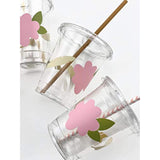 Boho Floral Party Cups, Garden Party, Tea Baby Shower, Floral Bridal Shower, Disposable Plastic Cups, Lids, Straws, Set Of 12