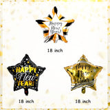 9pcs Happy New Year Balloons, Black and Gold Star Foil Balloon For 2026 New Years Eve Party Supplies