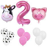 18Pcs Farm Animal Balloon For 2Nd Birthday Party Decorations Pig Cow Head Second Farm Animal Theme Balloon Garland Arch 40" Number 2 Foil Balloon 12" Latex Balloon Baby Girl Shower Party Supplies