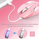 Pink Wireless Gaming Mouse, Silent Click Wireless Mouse With Colorful Rgb Led Lights, Rechargeable Computer Mice With Side Buttons And 3 Level Dpi, For Laptop And Desktop