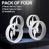 4-Pack 60W Fast Charging Cables USB & USB-C White 3.1ft