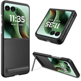 For Motorola Razr Ultra 2025 Case With Invisible Kickstand, Built-In Screen Protector Slim Thin Pu Leather Matte Pc Shockproof 60Ultra Phone Cover For Moto Razr Ultra Case 2025 β Carbon Fiber