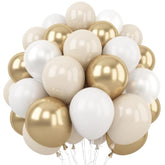 12" White Sand & Gold Metallic Latex Balloons Boho Party Decor (Birthday, Wedding)