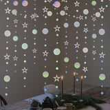 Iridescent Birthday Party Decorations Holographic Sliver Twinkle Star Circle Dot Garland Kit Hanging Bunting Streamers 4 Pack Backdrop Decor Supplies Wedding Baby Shower Christmas Ramadan Eid