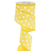 Yellow Polka Dot Burlap Ribbon Wired Edge Ribbon 2.5 Inch X 10 Yards Y